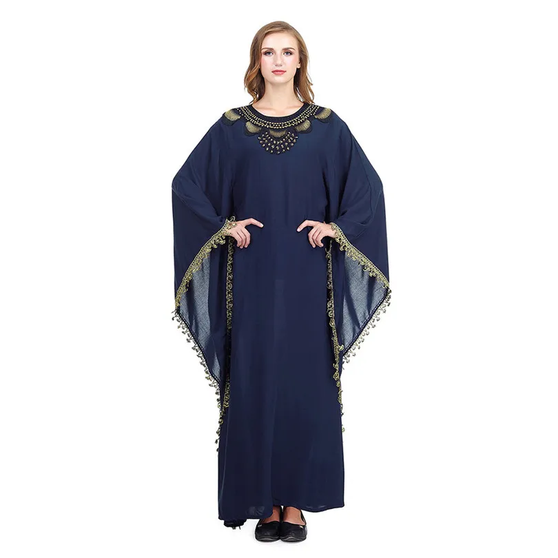 New Summer Women Elegant Embroidery Islamic Muslim Kaftan Abaya Lace Long Sleeve Maxi Dress Abaya Robe Kaftan Dubai #4F08 (1)