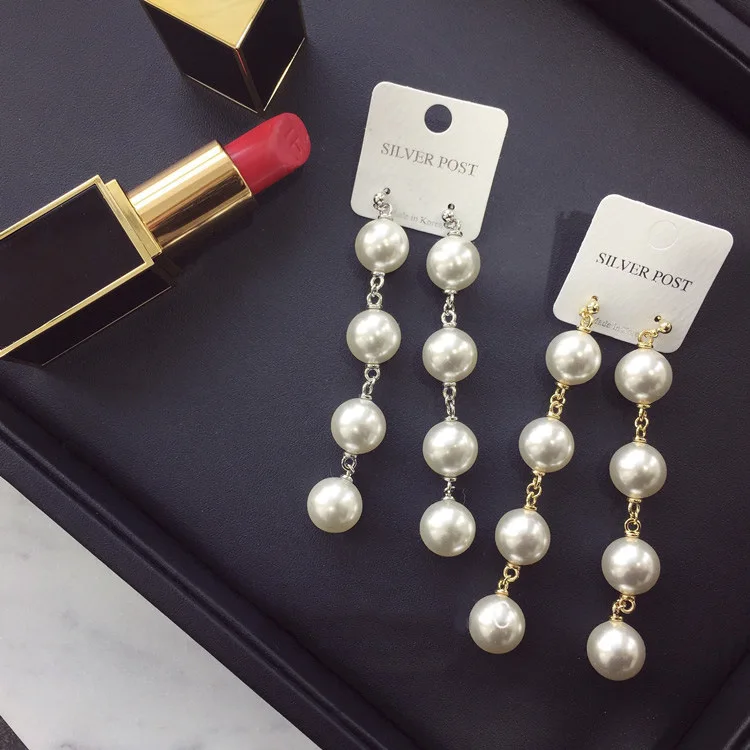 Korean fashion Concise all-match Beaded Simulate Pearl Earing Simply elegant water drop long Pendant Earrings for women jewelry | Украшения