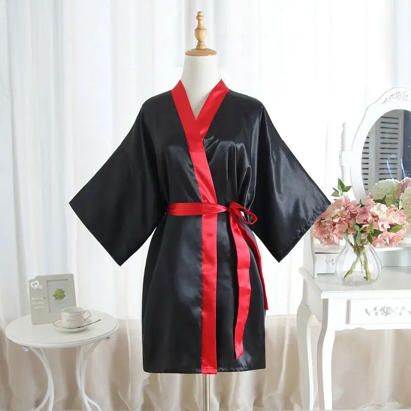 Размера плюс женские летние модные туфли женские Мини-кимоно короткий халат для ванной платье белого цвета в китайском Для женщин вискозная юката Ночная рубашка Пижама Mujer Mds002 - Цвет: Black