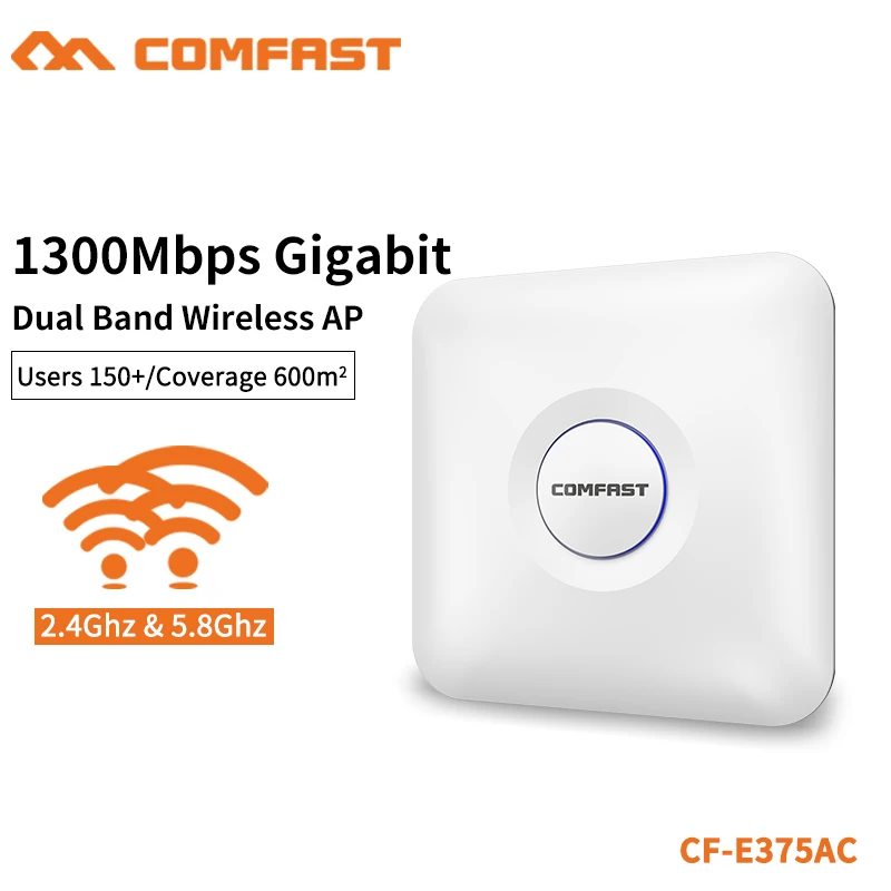 

COMFAST 1300Mbps Wifi Router 5.8G 867Mbps + 2.4G 450Mbps Gigabit RJ45 Port Ceiling AP For 600 Square Meters 150+ Users CF-E375AC