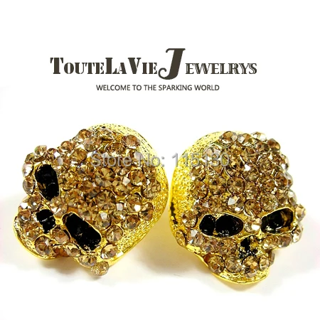 FishSheep Rock Punk Skull Crystal Stud 