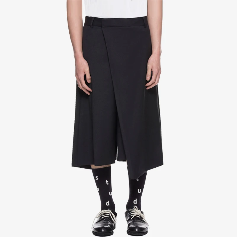 S-6XL! коллекция года; укороченные Асимметричные мужские брюки; свободные широкие брюки черного цвета; дизайнерский бренд