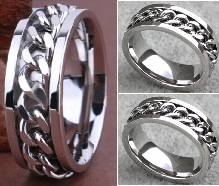 

30pcs/lot Men's Silver CHAIN Stainless steel SPINNRING Rings Unique Man Spinner Rings Wholesale Jewerly Great for Resale