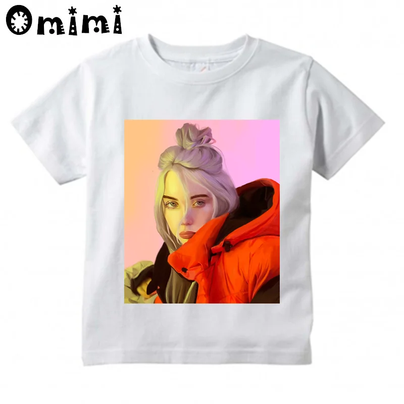 Billie Eilish/футболка уличная одежда в стиле хип-хоп для мальчиков и девочек, повседневная крутая футболка с короткими рукавами детские Забавные футболки с графикой, топы, ooo4569 - Цвет: whiteB
