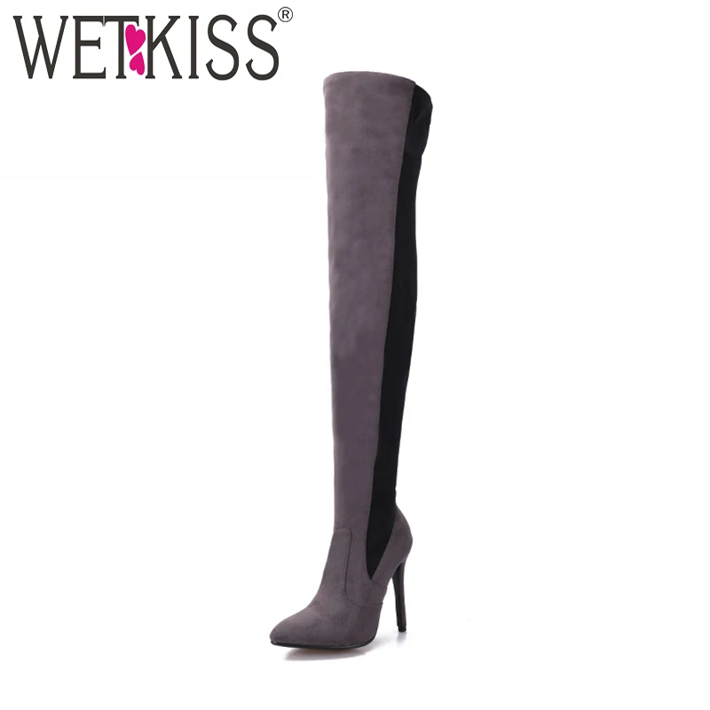 WETKISS/Новые пикантные растягивающиеся женские сапоги зимние на тонком высоком