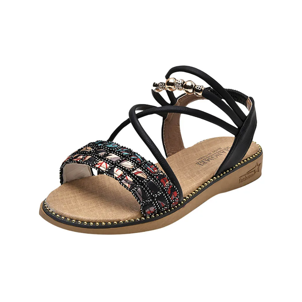 

SAGACE New Summer Fashion Flat-Heeled Sandals Beaded Roman Women Casual Shoes Summer British Wind Wedge Heel shoe Outside July 1