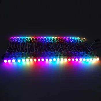 

18AWG wire 50pcs/string DC5V 12mm WS2811 addressable RGB led pixel module light,all GREEN/BLACK/WHITE/RGB wire;Waterproof IP68