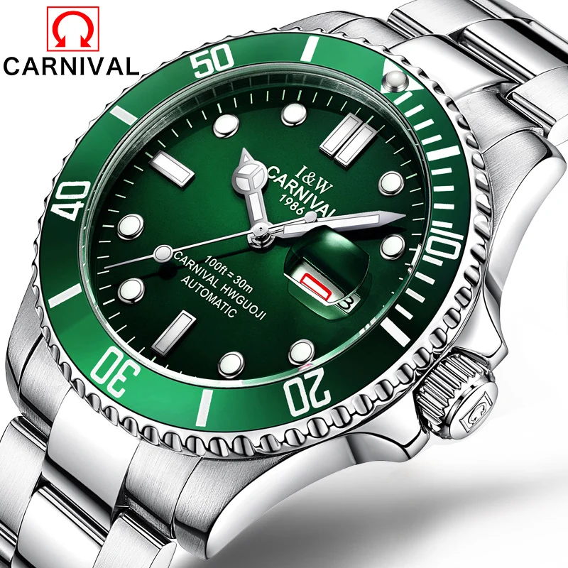 

Carnival business men's watch automatic mechanical watch multi-function wear green dial waterproof 30 meters watch