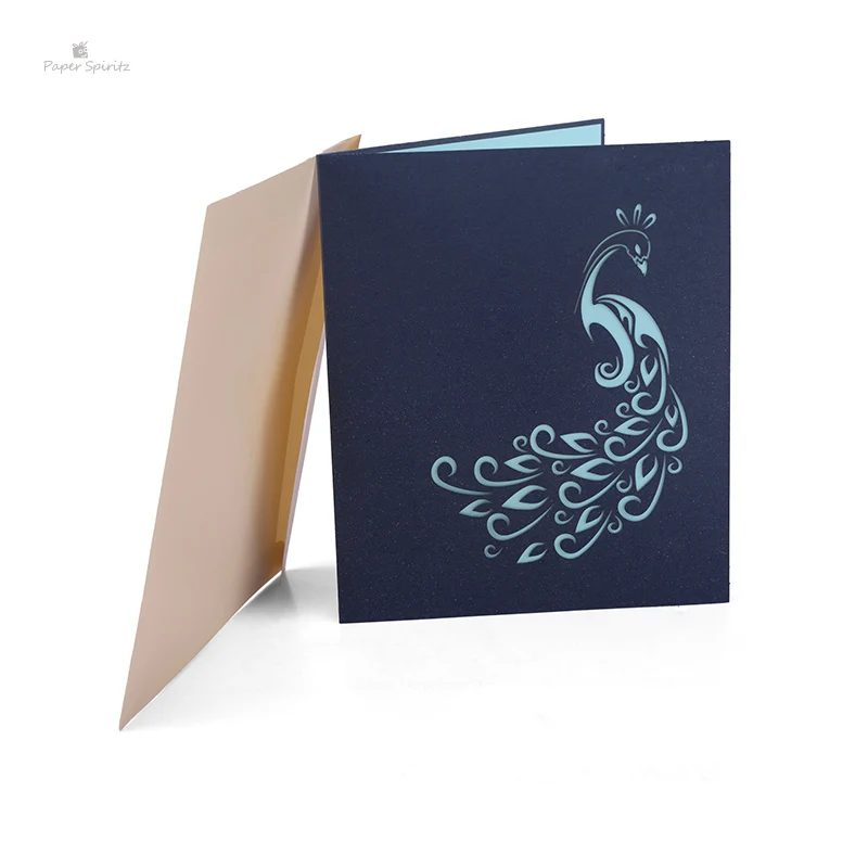  PAPER SPIRITZ Peacock Cards 3D laser Cut Paper Pop Up Card with Envelope Thanks Invitations Congrat - 32897792864