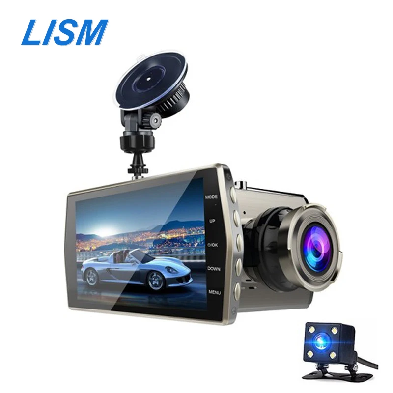 

LISM 4 inch Car DVR FHD 1080P 170 Wide Angle Dual Lens Night Vision G-sensor With Rear View Car Camera Motion Detection Dash Cam