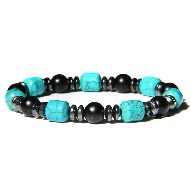 

Classic Natural Black Onyx Beads Bracelet Fashion Hematite and Turquoises Stone Energy Yoga Charm Bracelet for Women Men Jewelry