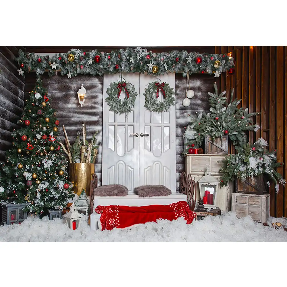 Joyeux Noel Photo Fond Imprime Blanc Porte Guirlandes Rouge Or Boules Decore Arbre De Noel Bebe Enfants Hiver Neige Decors Aliexpress