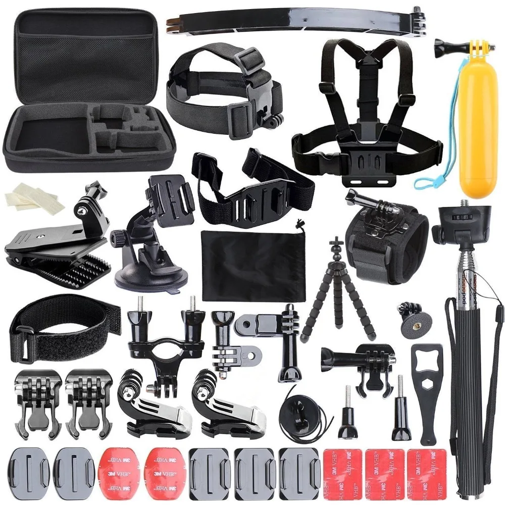

50 in 1 Gopro5 Accessories Set Floating Pole Head Chest Mount Strap Car Suction Cup With Case Bag Action Camera Accessories Kit