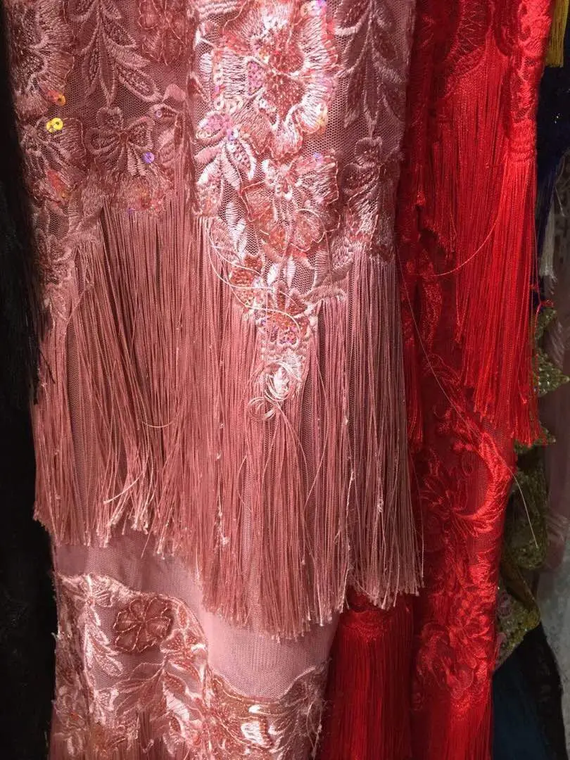 3d pink lace fabric tassels fringe african french lace fabric 5 yards