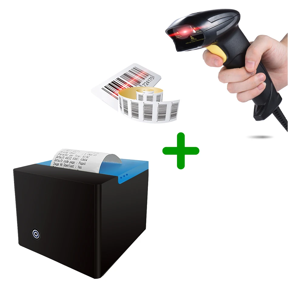 

Bluetooth Printer and laser barcode scanner 1D USB 58mm Thermal Receipt Printer USB Port barcode reader laser GZM5808+BS-YL001