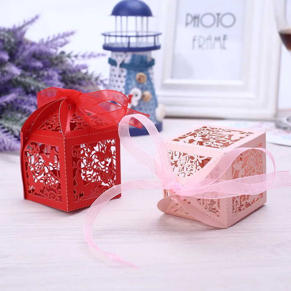 

Dessert Package Storage Paper Party Decor Cute Ribbon Gift Box Wedding Packaging Portable Food Container Butterfly Hollow