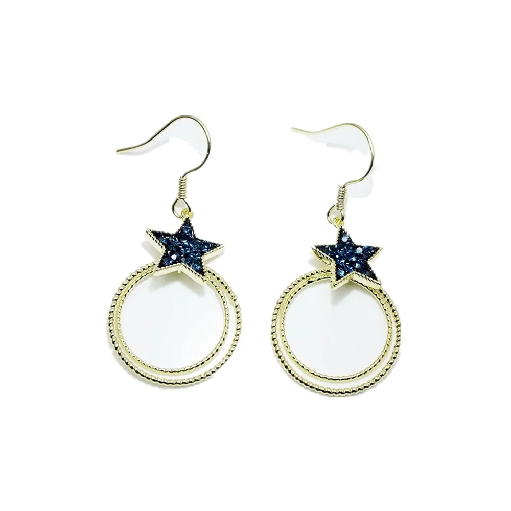 

New 925 Silver Needle Vintage Rhinestone Star Earrings for Women Girls Fashion Round Circle Drop Earring Wedding Jewelry