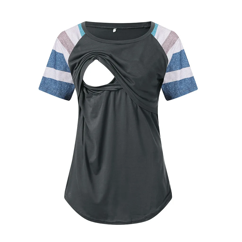 ARLONEET, 2 предмета, Женский Топ для беременных и кормящих, одежда с коротким рукавом, блузка для беременных, грудное вскармливание, полосатая футболка, топы zwanger CJ22 - Цвет: GY