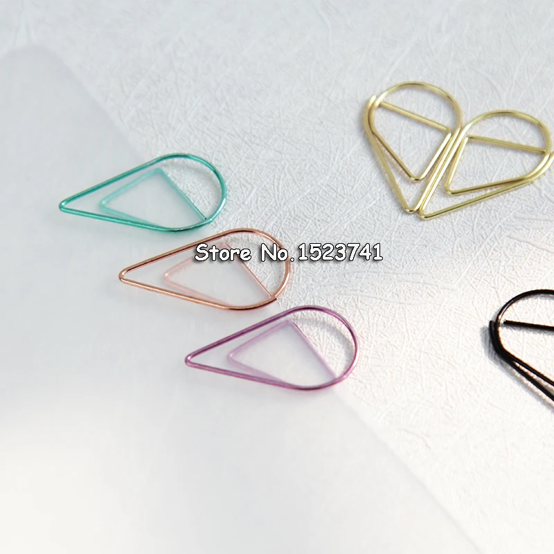 Paper Clips 30/50 Pieces Metal Material Drop Shape Paper Clips Gold Silver Color Kawaii Cute Bookmark Clip Stationery Office School Supplies