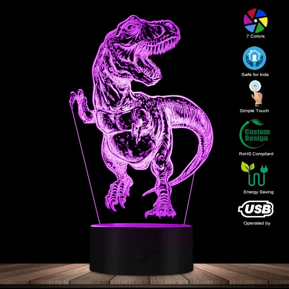 Ручной тиранозавр 3D оптическая иллюзия ночной Светильник T Rex для спальни цветная