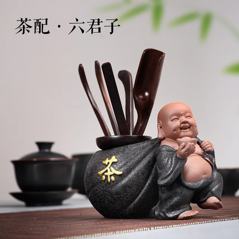 

Tea ceremony Six Gentlemen Kung Fu tea set accessories complete set of ebony chicken wing wood solid wood ceramic zero matching