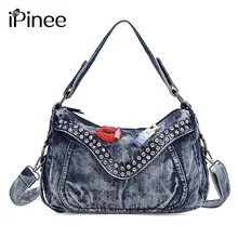 iPinee Women Fashion Bags Famous Brand Ladies Denim Handbag Small Crossbody Bag for Women Casual Motorcycle