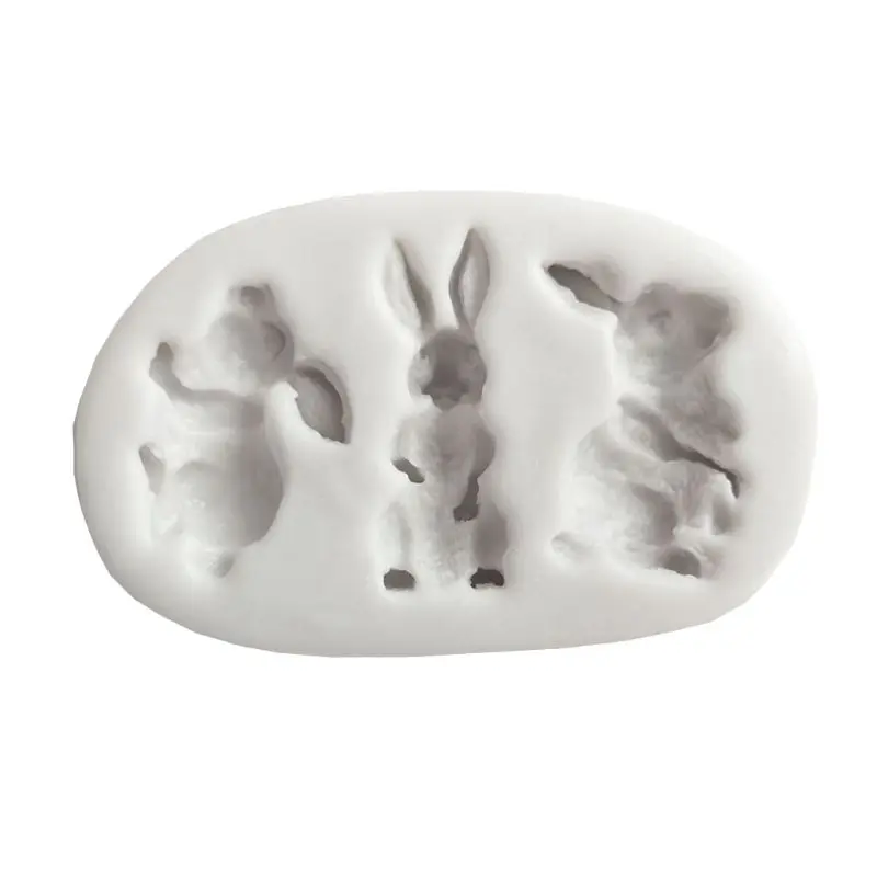 

3-Cavity 3D Cute Animal Rabbit Bunny Shapes Silicone Fondant Silicone Mold Cake Soap DIY Handmade Chocolate Biscuit Mould