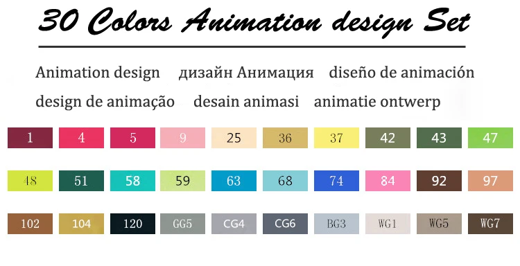 TOUCHFIVE 30/40/60/80/168 Цвета Набор для рисования алкоголя двуглавый маркеры набор кистей и ручек манга чертежный вкладыш жирной граффити ручка - Цвет: 30 Animation Set