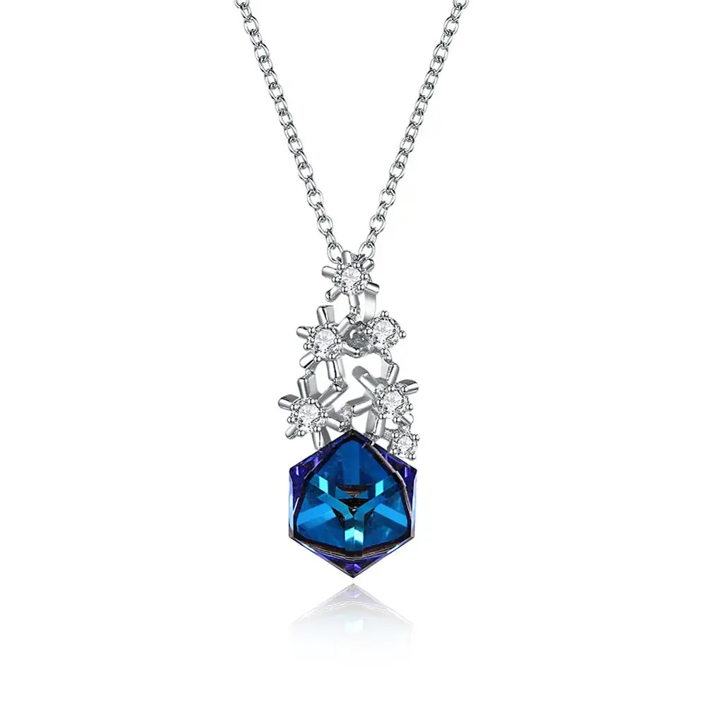 

Swarovski element S925 sterling silver Christmas fashion snowflake square magic crystal personality pendant necklace SVN351