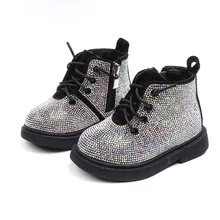 

Girls Shoes Princess Rhinestone Boots 2018 Winter Martin Boots Soft Bottom Baby Short Boots Fashion Crystal Children Footwear