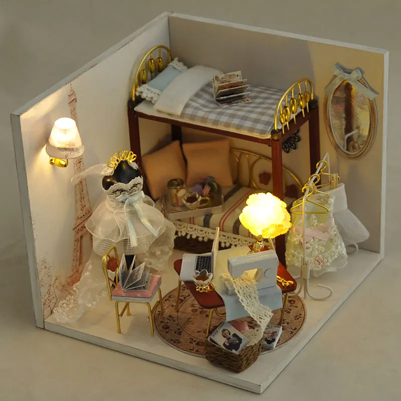 

Wooden Dollhouse Dolls Furniture Kit Miniature Sweet Wedding Dress Dream DIY Doll House Birthday Gift Puzzle Toy Christmas Gift