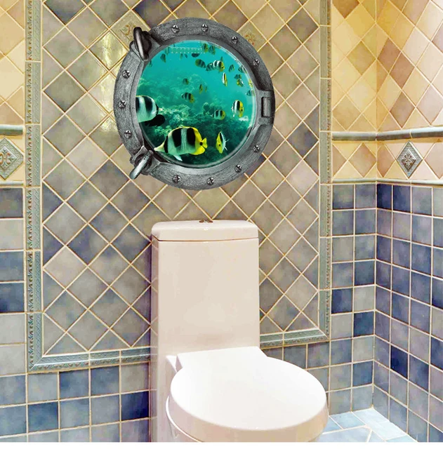 Ocean View Tortoise fish 3d Wall Sticker Bathroom Decals Sea Wall Art