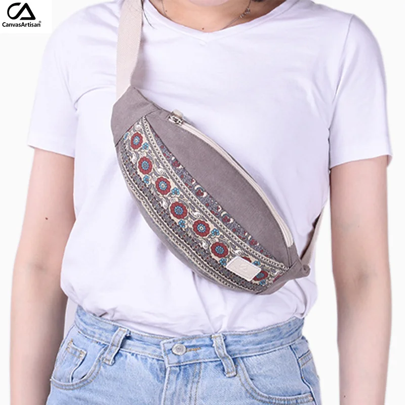 

New Women Waist Pack Canvas bags Multi-functional Waist Bag Retro Style National Leisure Crossbody Shoulder Cross Body Chest Bag