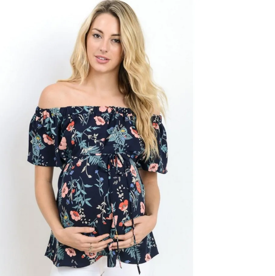 Womens Maternity Tops Off Shoulder Short Sleeve Side Ruched Pregnance T-Shirt Classic Summer Clothes soft casual tops for woman | Мать и