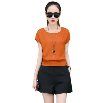 

Casual Women Two Piece Outfits Summer Short Sleeve Round Neck Tee and Shorts Set