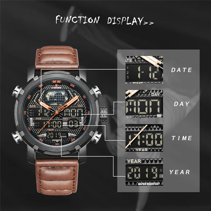 Часы NAVIFORCE мужские цифровые аналоговые спортивные военные 9160|Кварцевые часы| |