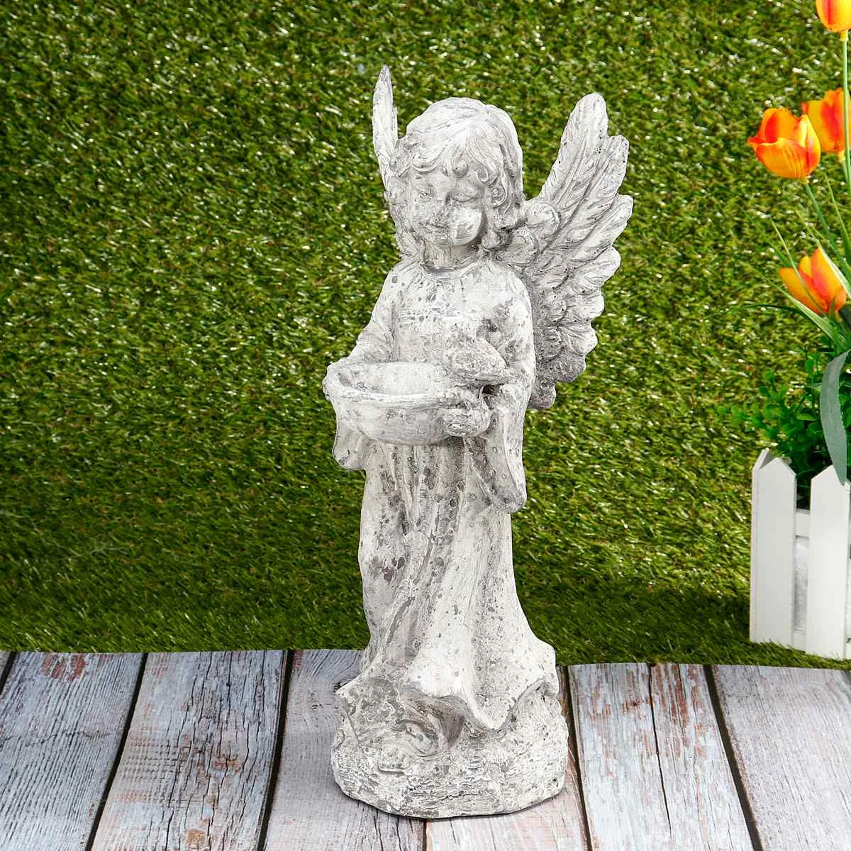 

Garden Birds Feeders Statue Cute Cupid Angel Ornaments Decoration Crafts Desktop Ornament For Home Garden Gift Figurines