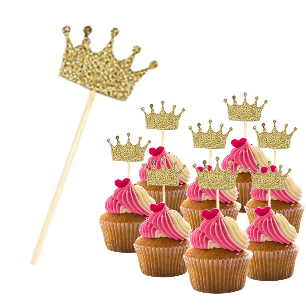 

50PCS Cake Topper Glitter Crown Shape Cupcake Topper Cupcake Pick Party Decor Topper For Baby Shower Birthday