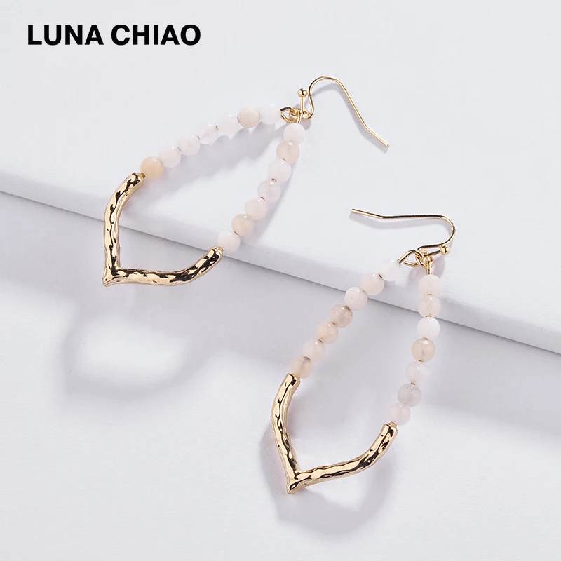 LUNA CHIAO, весна-лето, дизайн, ювелирное изделие, в форме капли воды, металлические, натуральный камень, бисерные серьги для женщин