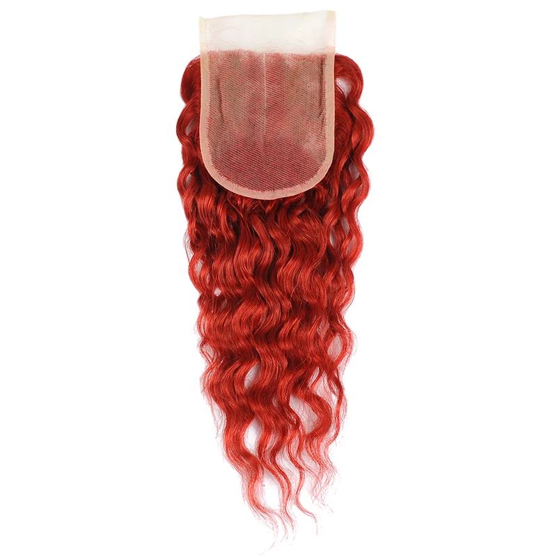 Remyblue Hair Red Water Wave Bundles With Closure 99J Burgundy Colored Remy Human Hair Weave Brazillian Hair Bundle With Closure