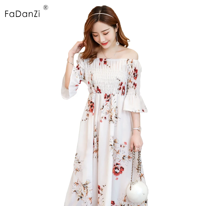 2018 Summer new Maternity Dress Chiffon Word Shoulder Elegant Maternity Dress Pregnant Women Clothing Women's Maternity Skirt
