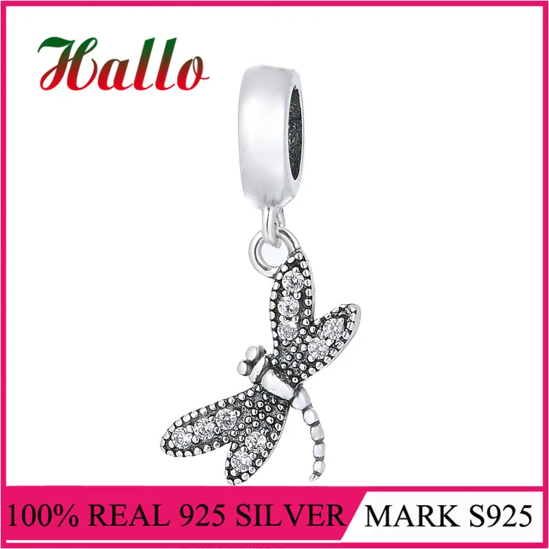 

Solid 925 Sterling Silver Animal Dragonfly DIY Pendant Bead Charms Fit Original Brand Bracelets & Bangles Fine Jewelry
