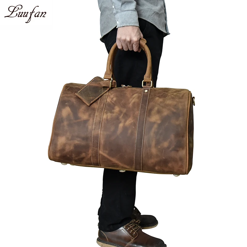 

Men's vintage crazy horse leather travel bag 18" Genuine leather travel duffel cowhide large tote bag Large messenger bag