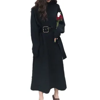 

2018 New Women Warm Thick Pullover Loose Sweater Dress Fall Winter Sexy Bodycon Dress Female Elegant Belt Knitted Dresses X138