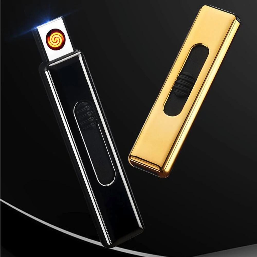 

New 2019 USB Lighter For Cigarettes Smoking Electronic Rechargeable WilndProof Push Ignite Cigarette Accessories
