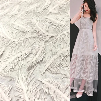

1Yard 3D Feather Sequins Lace Cloth Fabric White Lace Mesh Material Fabric Sewing On Dress Clothing Costumes DIY Accessories