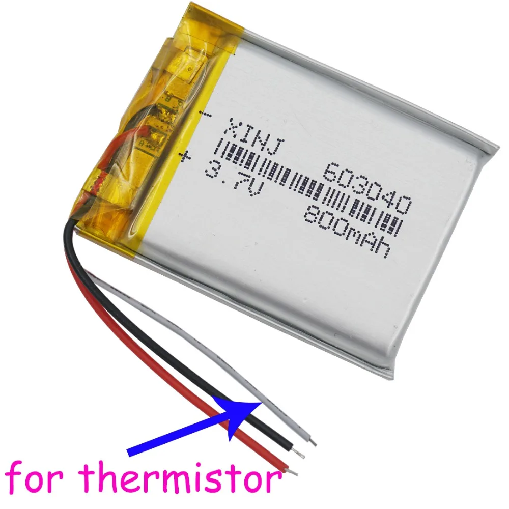 XINJ 3.7V 800mAh 3 Wires Thermistor Lithium Polymer Li Po Battery 603040 For Camera E Book PDA