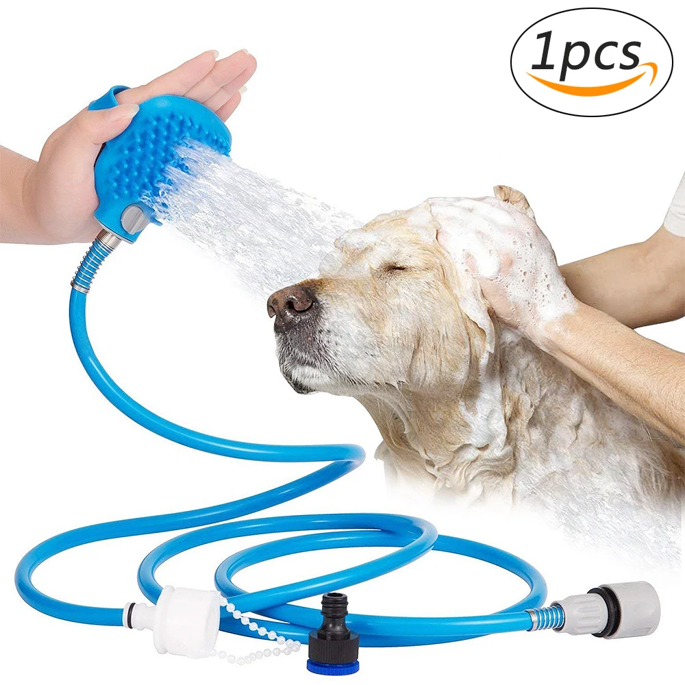 Pet Bathing Tool Shower Sprayer Scrubber Dog Cat Hose Grooming Massager