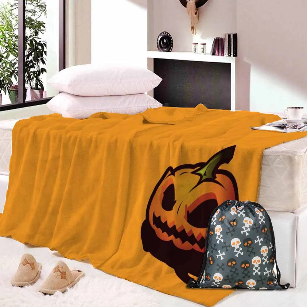 

Halloween Blue Hat Pumpkin Light 3D Printed Plush Blanket for Adults Kid Warm Wearable Fleece Throw Blankets