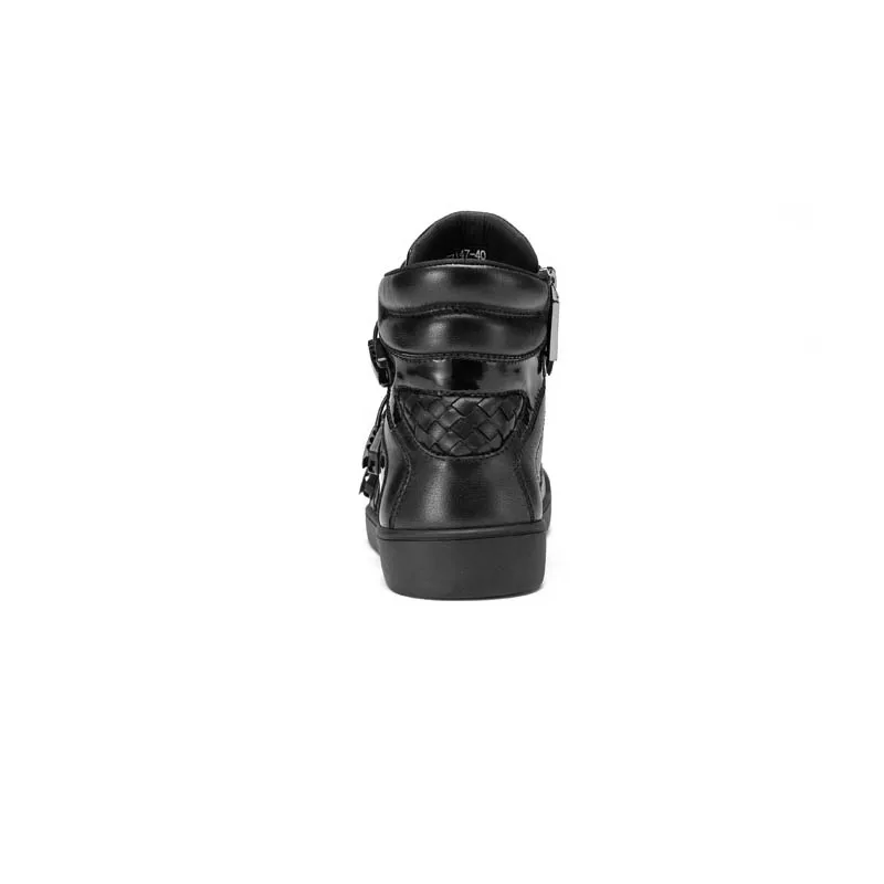 Altura Moda Invisível Sapatos Black Inverno Inglaterra Respirável Punk Masculina Leathe Cinta Fivela Casuais Nova Homens Zipper Estilo Genuine Vaca Do OavOZq